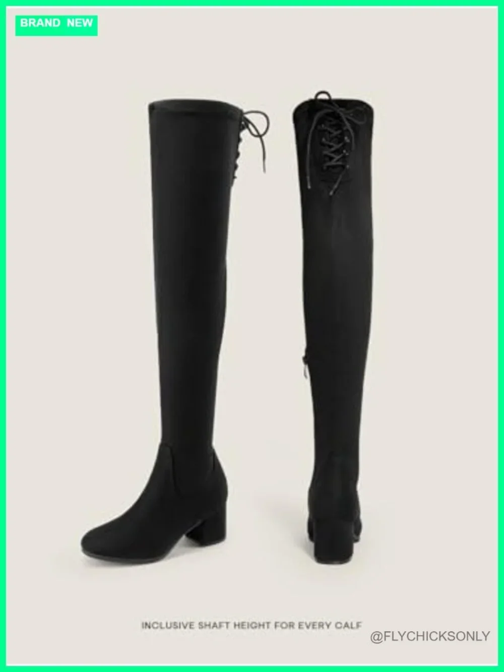 Over the Knee Chunky Heel Boots Faux Suede Round Toe Stretch Thigh High